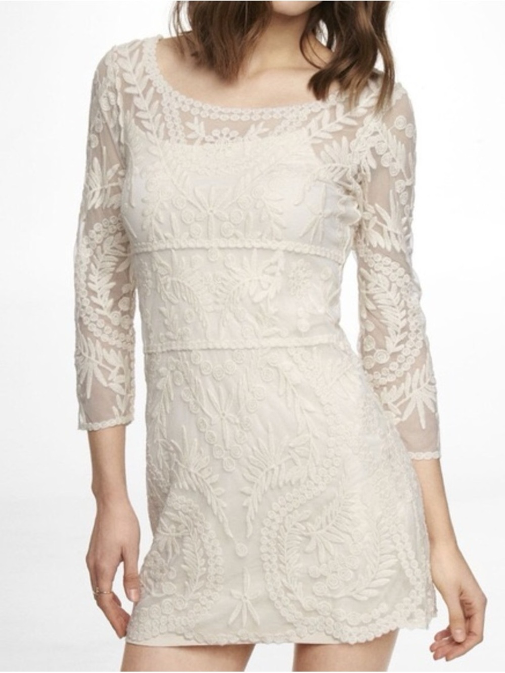 Express Ivory Lace Long-Sleeve Sheath Dress